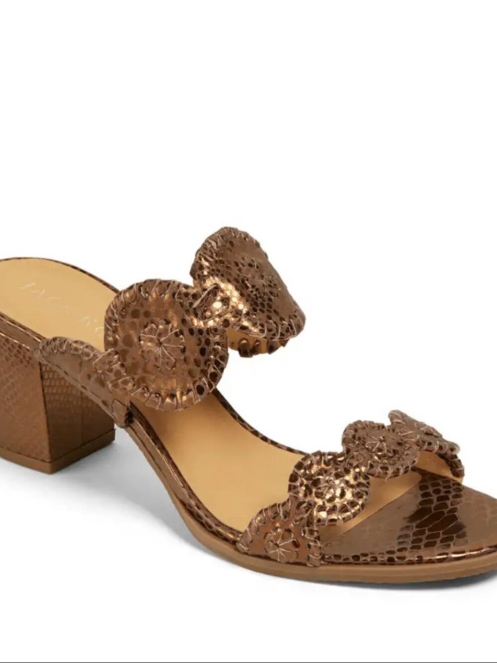 Jack Rogers Bronze Metallic Leather Lauren Block Mid-Heel Sandal Size 6 NWOB